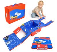 Roll&Race Track Box Garage Macchinine 3 in 1, Porta Macchinine Trasformabile in Pista da Corsa e Parcheggio Auto Giocattolo - Scatola Portaoggetti Pieghevole con Maniglia - Bambini 2+ Anni
