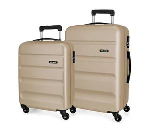 ROLL ROAD Flex Set di valigie Champagne 55/65 cm Rigida ABS Chiusura combinazione 91L 4 ruote Bagagli a mano, Champagne (marrone), Taglia unica, Set di valigie