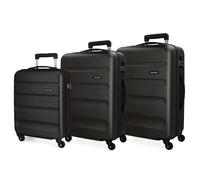Roll Road Flex Set valigie Nero 55/65/75 cms Rigida ABS Chiusura a combinazione numerica 182L 4 Ruote Bagaglio a mano