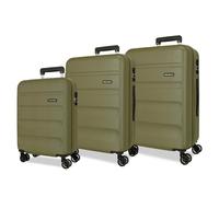 ROLL ROAD Flex Valigia rigida realizzata in ABS, un materiale, chiusura a combinazione laterale 4 ruote doppie bagaglio a mano, pratico interno con un vano, Kaki, Taglia unica, Set 3 valigie