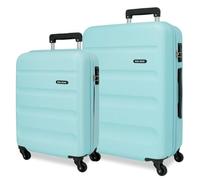Roll Road Flex Valigia rigida realizzata in ABS, un materiale, chiusura a combinazione laterale 4 ruote doppie bagaglio a mano, pratico interno con un vano, Blu scuro, Set 2 valigie