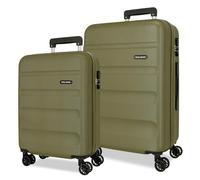 ROLL ROAD Flex Valigia rigida realizzata in ABS, un materiale, chiusura a combinazione laterale 4 ruote doppie bagaglio a mano, pratico interno con un vano, Kaki, Taglia unica, Set 2 valigie