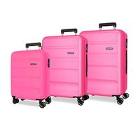 ROLL ROAD Flex Valigia rigida realizzata in ABS, un materiale, chiusura a combinazione laterale 4 ruote doppie bagaglio a mano, pratico interno con un vano, Rosa, Taglia unica, Set 3 valigie