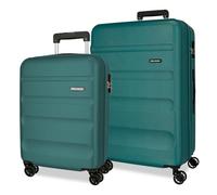 ROLL ROAD Flex Valigia rigida realizzata in ABS, un materiale, chiusura a combinazione laterale 4 ruote doppie bagaglio a mano, pratico interno con un vano, Verde, Taglia unica, Set 2 valigie