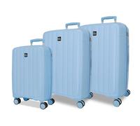 Joumma Roll Road Acadia Azzurro Set di Bagagli 55/65/75 cm Rigido Polipropilene Lucchetto a Combinazione Integrato 210L 10.2kg 4 Doppie Ruote Estensibile Bagaglio a Mano