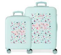 Roll Road Queen of Hearts Set valigie Blu 55/65 cm Rigido ABS Chiusura a combinazione laterale 56L 6 kg 4 Ruote bagaglio a mano