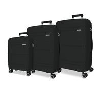 Roll Road Universe - Set di valigie nere 55/65/75 cm, rigido 9,7 kg, chiusura TSA in polipropilene, 9,7 kg, 198 l, bagaglio a mano, Nero, Taglia unica, Set di valigie