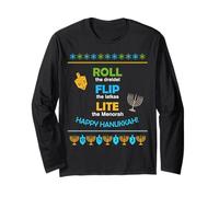 Roll The Dreidel Flip The Latkas Lite La Menorah Hanukkah Maglia a Manica