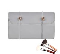 Roll-Up Makeup Brush Bag, Makeup Pouch, Storage Organizer Case Multi-Compartment Design for Women and Men Travel Daily Use, 21.26x9.25x0.39 Inches Pink, Green, and Gray