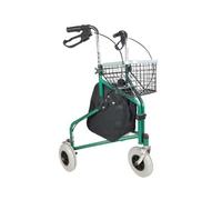Rollator rollator 3 ruote in acciaio con cestino e copertura verde