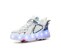 Roller a Quattro Ruote per Ragazzi e Ragazze, Roller Regolabili per Adolescenti, Scarpe con Velcro e rotelle, Bianco 39 EU