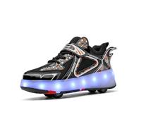 Roller a Quattro Ruote per Ragazzi e Ragazze, Roller Regolabili per Adolescenti, Scarpe con Velcro e rotelle, Nero 35 EU