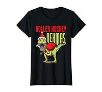 Roller Hockey Rexmas TreX Dinosaur Christmas Holiday Roller Roller Maglietta con Stampa Grafica Economica, Donna, Nero, XS