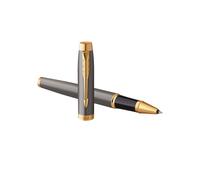 Parker – Penna roller IM – Laccatura grigia, pennino dorato, punta fine, confezione regalo