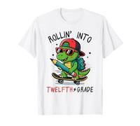 Rollin' Into 12th Grade T-Rex Skateboarding Back To School Maglietta