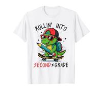Rollin' Into 2nd Grade T-Rex Skateboarding Back To School Maglietta
