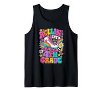 Rollin Into 4th Grade Retro Roller Skate Torna a Scuola Canotta