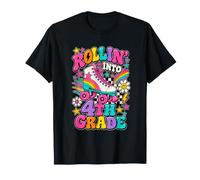 Rollin Into 4th Grade Retro Roller Skate Torna a Scuola Maglietta