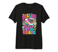 Rollin Into 4th Grade Retro Roller Skate Torna a Scuola Maglietta Premium