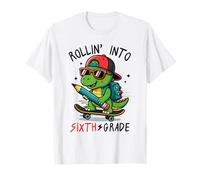 Rollin' Into 6th Grade T-Rex Skateboarding Back To School Maglietta