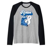 Rollin' Into 8 Roller Skating Birthday 8th Boy Kids Skating Maglia con Maniche Raglan
