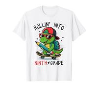 Rollin' Into 9th Grade T-Rex Skateboarding Back To School Maglietta