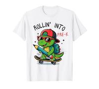 Rollin' Into Pre-K Dino T-Rex Skateboarding Back To School Maglietta