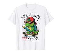 Rollin' Into Preschool T-Rex Skateboarding Back To School Maglietta