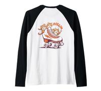Rollin - Pattini a rotelle in stile retrò, motivo: gatti Maglia con Maniche Raglan