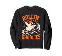 Rollin with My Ghoulies Ghost Skateboard Halloween Felpa
