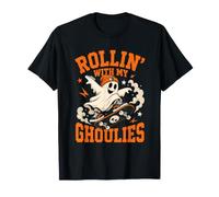 Rollin with My Ghoulies Ghost Skateboard Halloween Maglietta