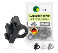 Rollina Premium fermatenda per guide con canale di scorrimento da 6 mm (10 pezzi) | Fermatenda con funzione antiscivolo | Fermo per guide per tende da 6 mm (10, Nero)