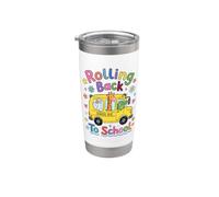 Rolling Back To School Cute Animals Bus First Day Bicchiere termico in acciaio inox doppia parete