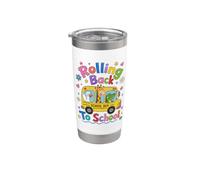 Rolling Back To School Cute Animals Bus First Day Bicchiere termico in acciaio inox doppia parete