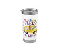 Rolling Back To School Cute Animals Bus First Day Bicchiere termico in acciaio inox doppia parete