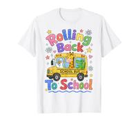 Rolling Back To School Cute Animals Bus First Day Maglietta