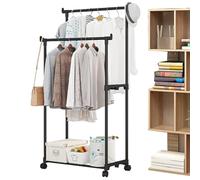 Rolling Clothing Rack, Metal Garment Rack, Heavy Duty Rack, Rolling Clothes Stand, Clothing Storage Rack, Garment Hanger Holder, Shoe And Hat Rack, Bedroom Clothes Stand, Adjustable Clothing Rack