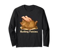 Rolling Fatties Funny Chubby Fat Tabby Cat Meme Lazy Cat Maglia a Manica