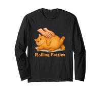 Rolling Fatties Funny Chubby Orange Cat Meme Lazy Cat Maglia a Manica