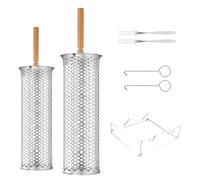 Rolling Grill Baskets - Wooden Handle Stainless Steel Rotating | Portable Outdoor Cooking BBQ Tools | 304 Stainless Steel Rotating Grill for Vegetables Shrimp Camping