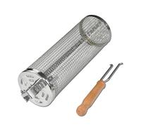 Rolling Grill Cage - Cestello per barbecue in acciaio, griglia resistente all'usura, materiale durevole | Cilindro da cucina antiaderente per carne di gamberetti per cortile vegetariano per feste