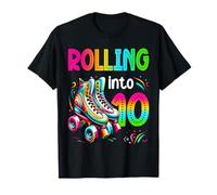 Rolling Into 10 Anni Pattinaggio A Rullo 10 ° Compleanno Bambini Maglietta