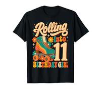 Rolling Into 11 Years Old Roller Skating Girl 11th Birthday Maglietta
