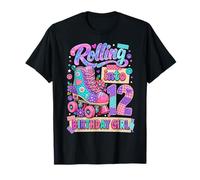 Rolling Into 12 Years Old Roller Skating Girl 12th Birthday Maglietta