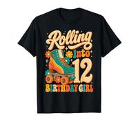 Rolling Into 12 Years Old Roller Skating Girl 12th Birthday Maglietta
