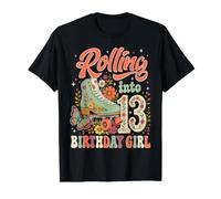 Rolling Into 13th Birthday Girl Floral Roller Skate Party Maglietta