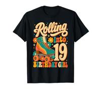Rolling Into 19 Years Old Roller Skating Girl 19th Birthday Maglietta