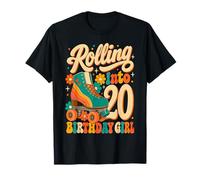 Rolling Into 20 Years Old Roller Skating Girl 20th Birthday Maglietta