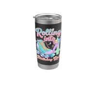 Rolling Into 4th Birthday Roller Skate 4 Anni Compleanno Bicchiere termico in acciaio inox doppia parete