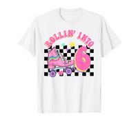 Rolling Into 6 Anni Skater Groovy Compleanno Ragazze Bambini Maglietta